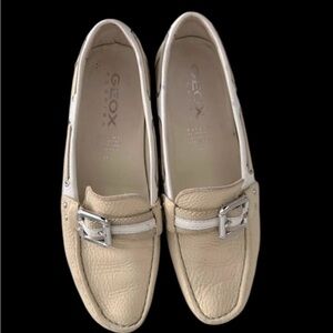 GEOX respira Leather cream beige Flats moccasins loafers preppy slip on office 7